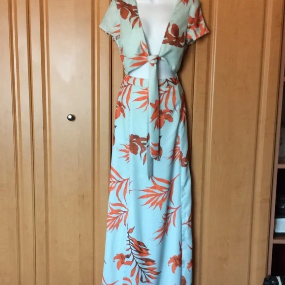 fitted lace wedding dress Blue with Orange Cotton Block Print Long/Maxi Dress. S/M / Other main image 0